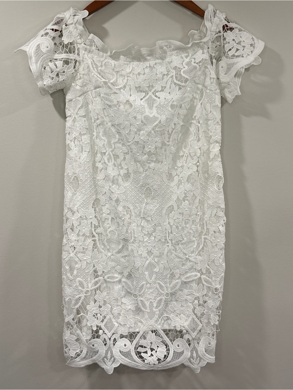 Lush Womens White Floral Lace Off Shoulder Mini Dress Size S